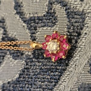 Gold and Pink Floral Pendant Necklace